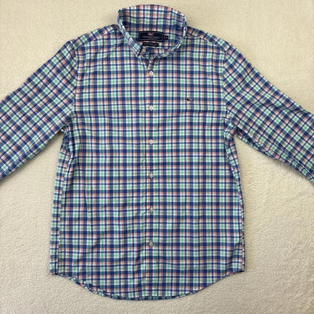 VINEYARD VINES Performance Mens Long Sleeve Shirt Medium Plaid Slim-Fit Button - Picture 11 of 13